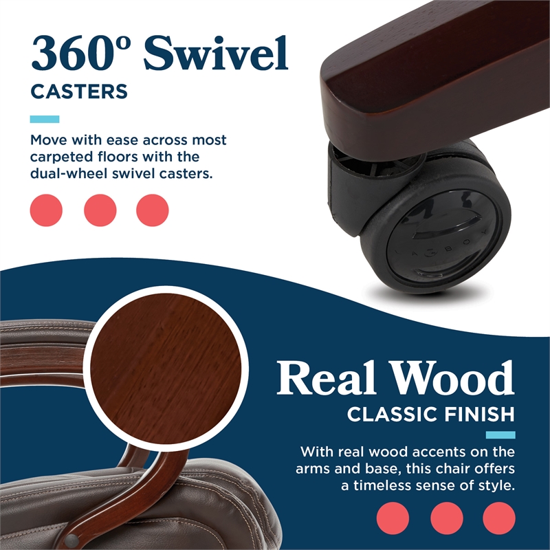 La-Z-Boy Bellamy Executive Office Chair with Memory Foam Brown Bonded Leather