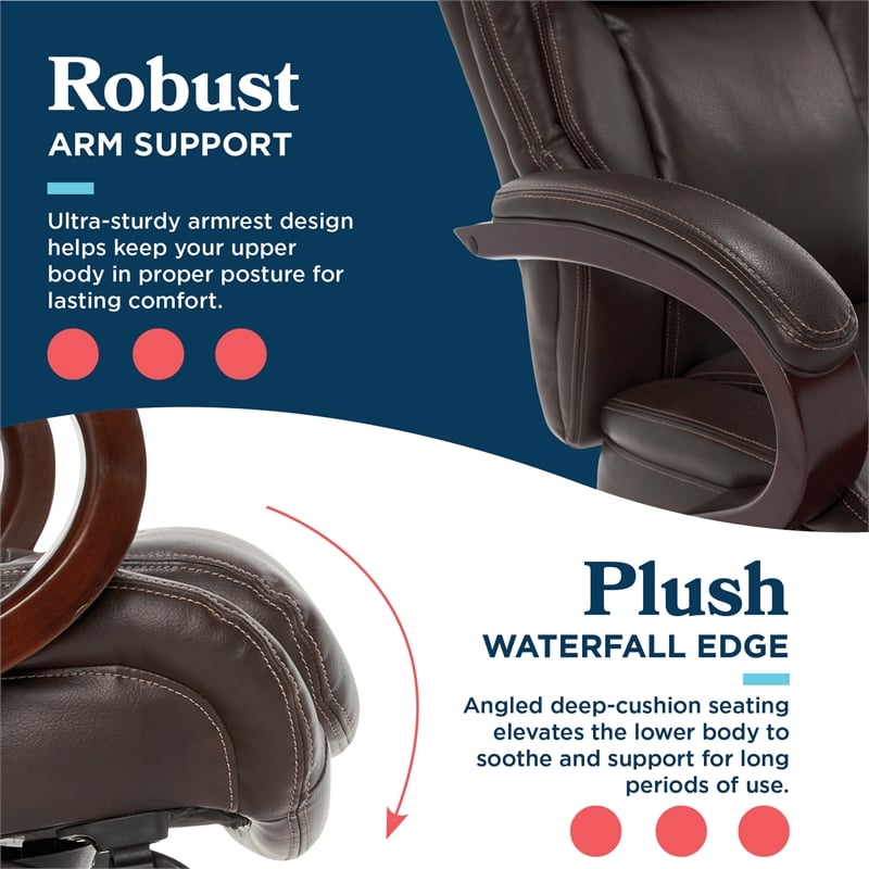 La-Z-Boy Bellamy Executive Office Chair with Memory Foam Brown Bonded Leather