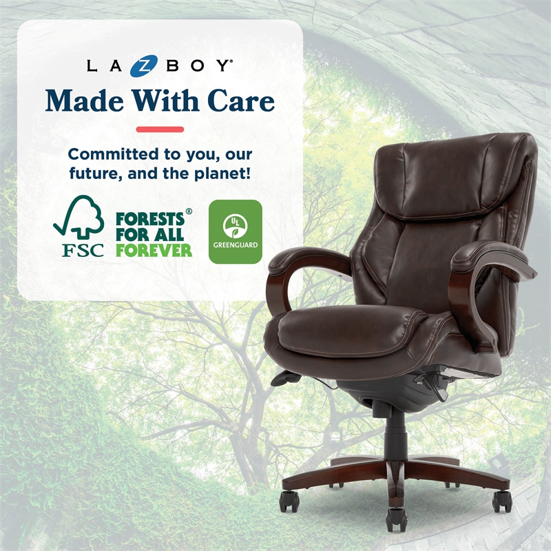 La-Z-Boy Bellamy Executive Office Chair with Memory Foam Brown Bonded Leather