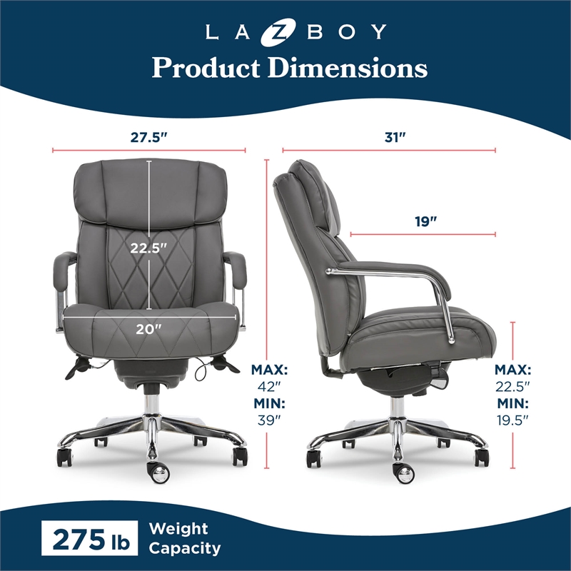 La-Z-Boy Sutherland Quilted Leather Executive Office Chair Grey Bonded Leather