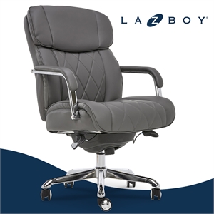 La-Z-Boy Sutherland Quilted Leather Executive Office Chair Grey Bonded Leather