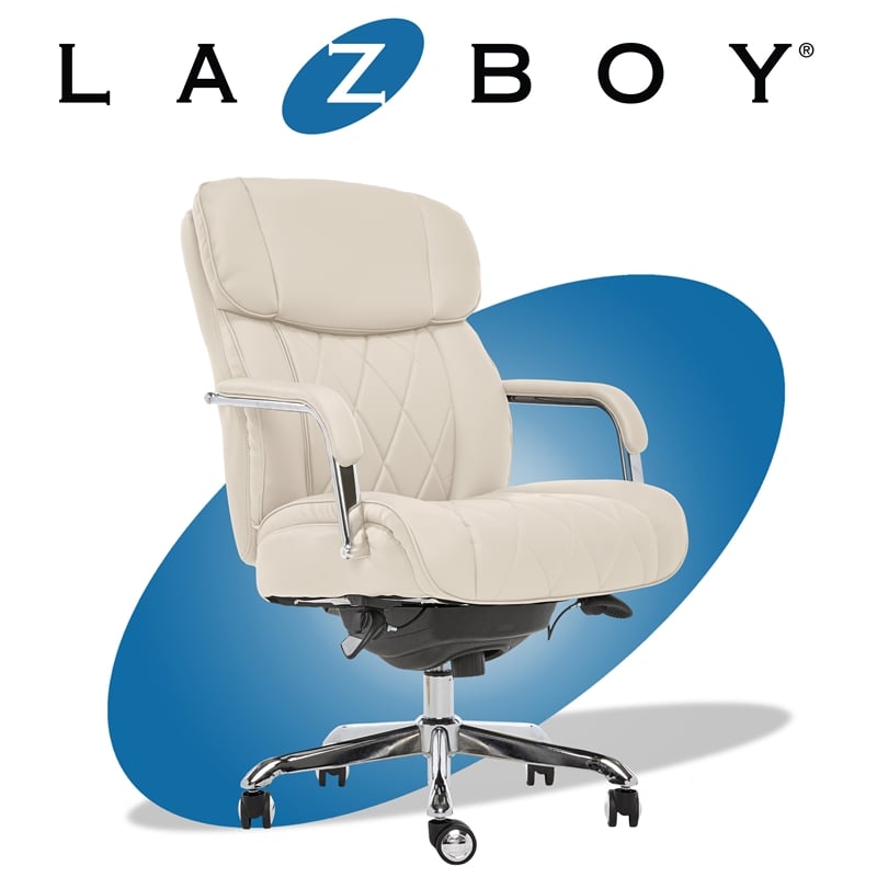 La Z Boy Sutherland Quilted Leather Executive Office Chair Ivory