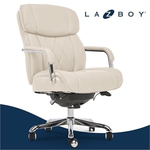 La-Z-Boy Sutherland Quilted Leather Executive Office Chair Ivory Bonded Leather