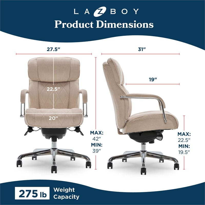 La-Z-Boy Sutherland Quilted Fabric Executive Office Chair Cream