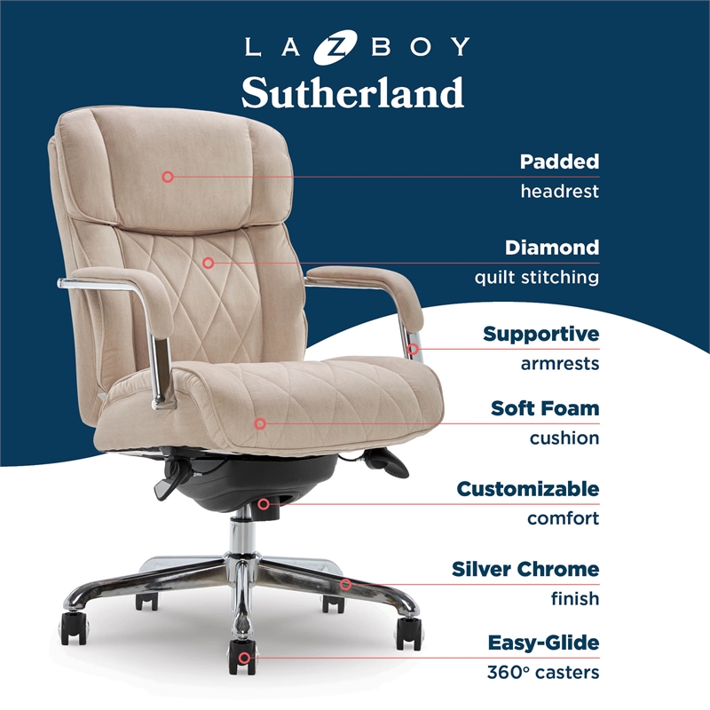 La-Z-Boy Sutherland Quilted Fabric Executive Office Chair Cream