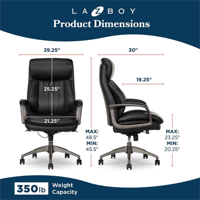 La-Z-Boy Nova High Back Modern Executive Office Chair Vegan PU Leather in Black