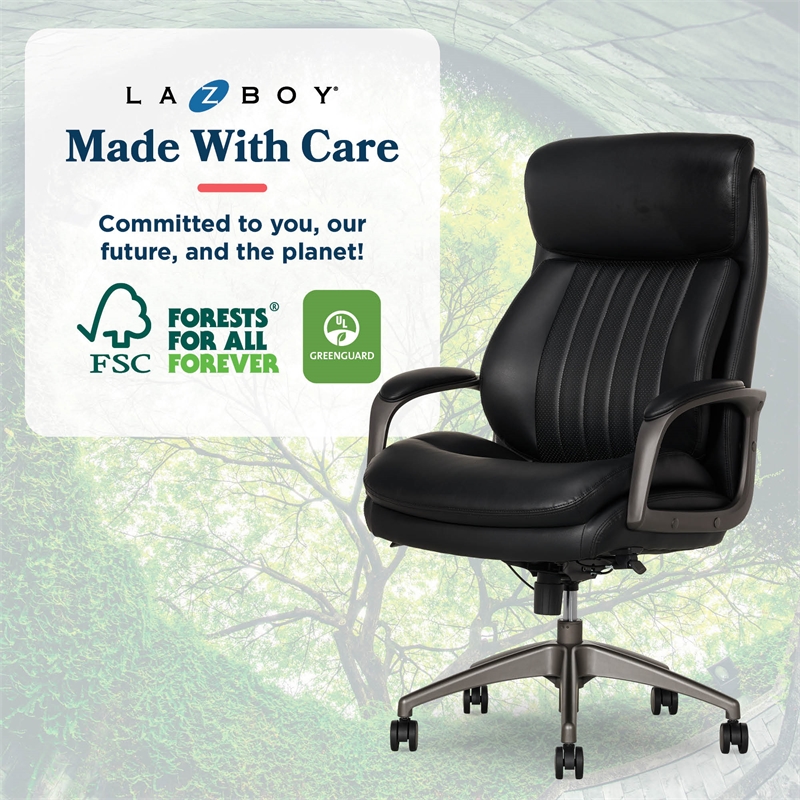 La-Z-Boy Nova High Back Modern Executive Office Chair Vegan PU Leather in Black