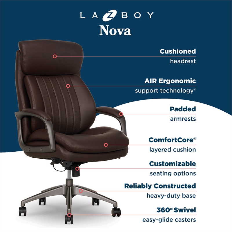La-Z-Boy Nova Modern Executive Office Chair Vegan PU Leather in Brown