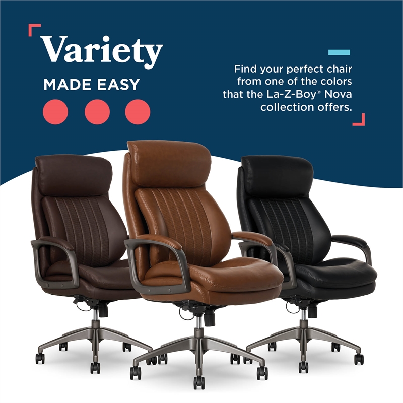 La-Z-Boy Nova Modern Executive Office Chair Vegan PU Leather in Cognac Brown