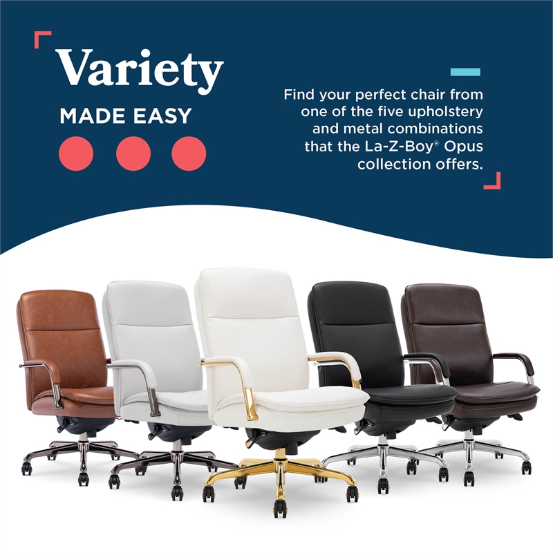 La-Z-Boy Opus Executive Mid-Back Office Chair Bonded Leather White and Gold