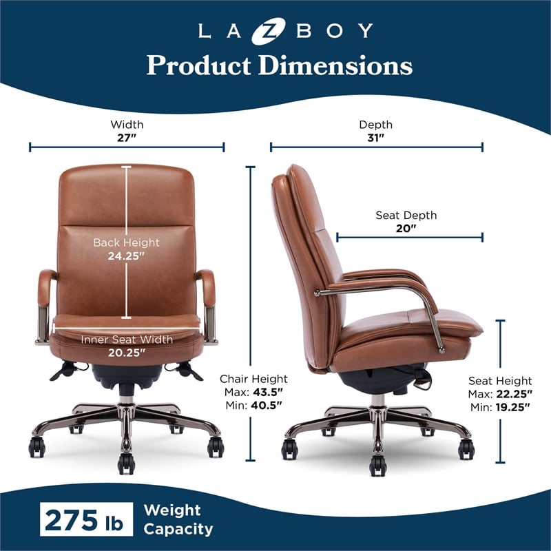 La-Z-Boy Opus Executive Mid-Back Office Chair Bonded Leather Cognac and Graphite