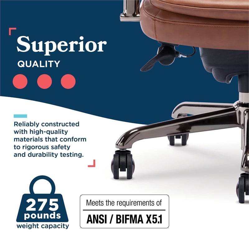 La-Z-Boy Opus Executive Mid-Back Office Chair Bonded Leather Cognac and Graphite