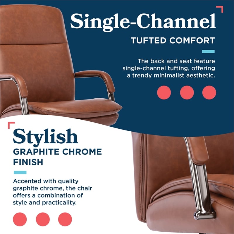 La-Z-Boy Opus Executive Mid-Back Office Chair Bonded Leather Cognac and Graphite