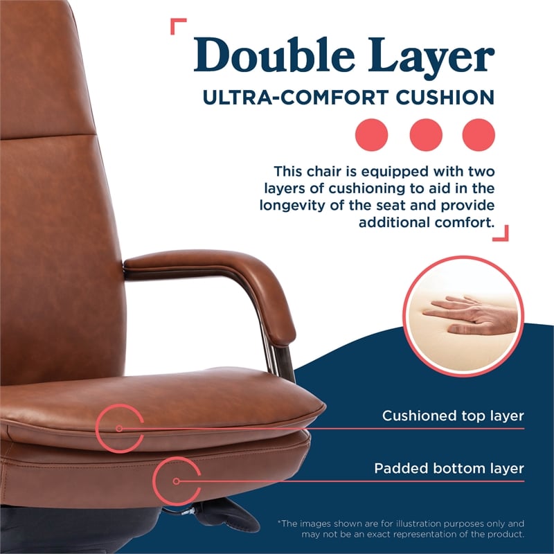 La-Z-Boy Opus Executive Mid-Back Office Chair Bonded Leather Cognac and Graphite