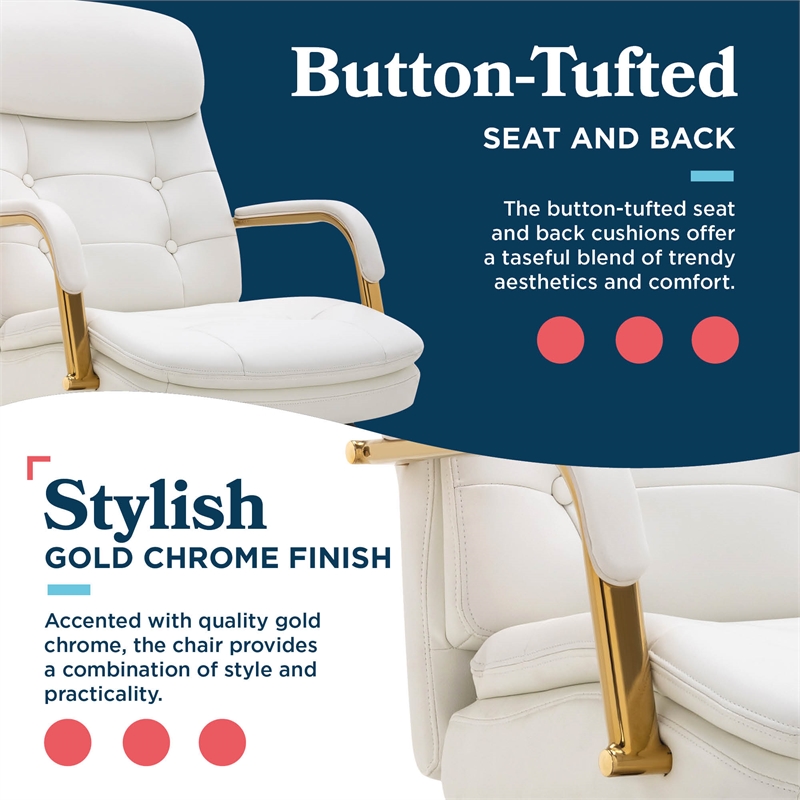 La-Z-Boy Sonata Executive MidBack Office Chair Bonded Leather White and Gold