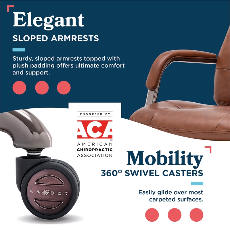 La-Z-Boy Sonata Executive MidBack Office Chair Bonded Leather Cognac