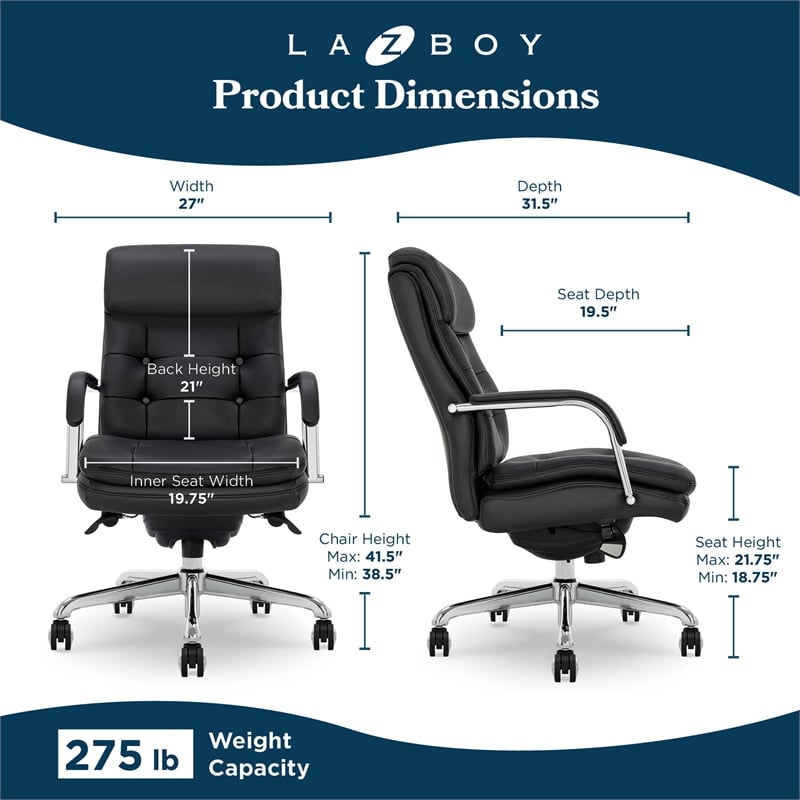 La-Z-Boy Sonata Executive MidBack Office Chair Bonded Leather Black and Chrome