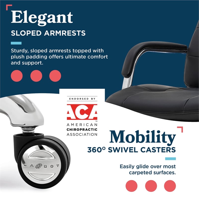 La-Z-Boy Sonata Executive MidBack Office Chair Bonded Leather Black and Chrome