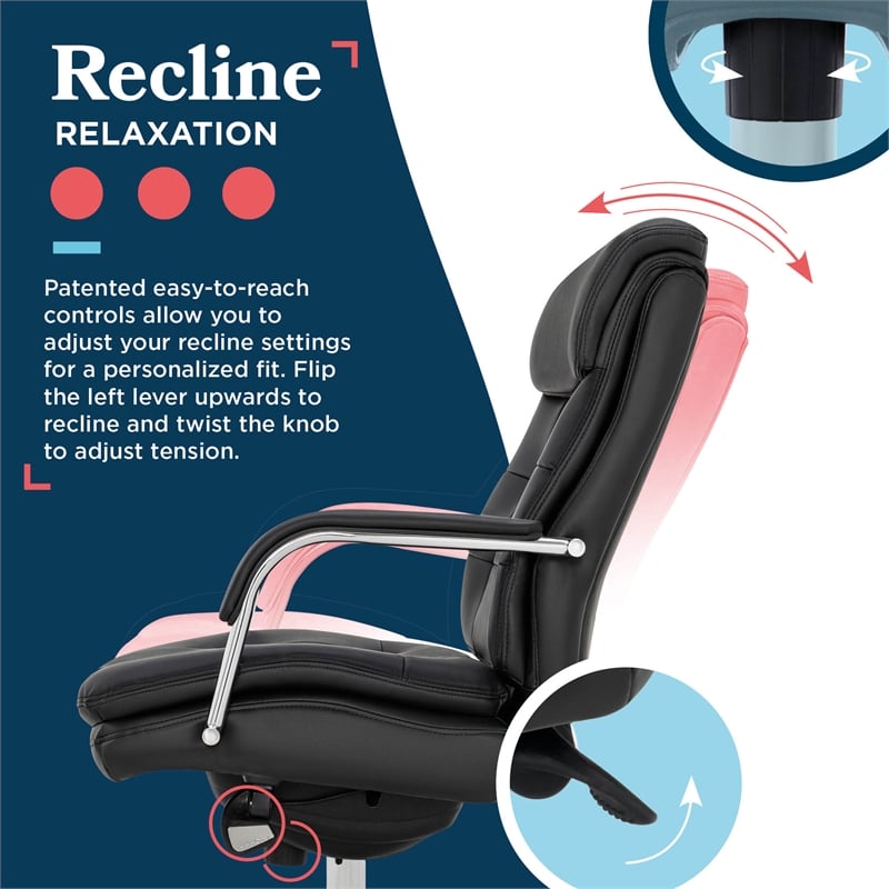 La-Z-Boy Sonata Executive MidBack Office Chair Bonded Leather Black and Chrome