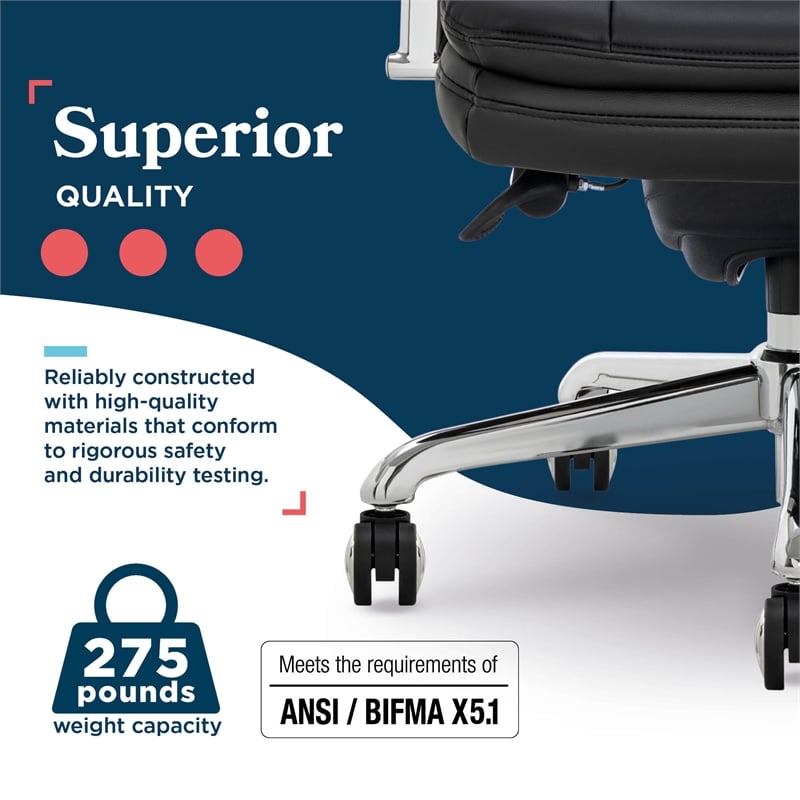 La-Z-Boy Sonata Executive MidBack Office Chair Bonded Leather Black and Chrome