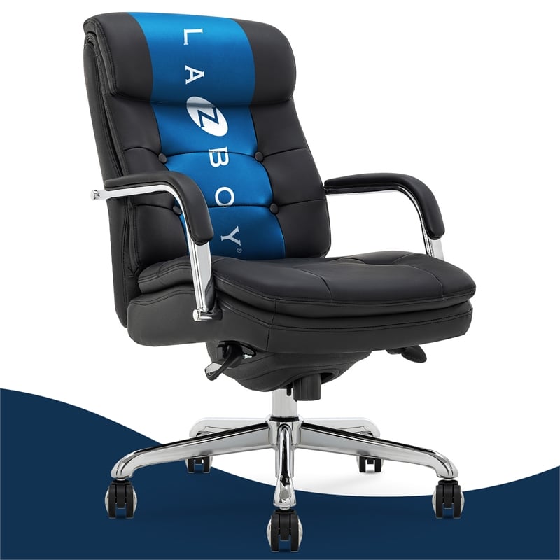 La-Z-Boy Sonata Executive MidBack Office Chair Bonded Leather Black and Chrome