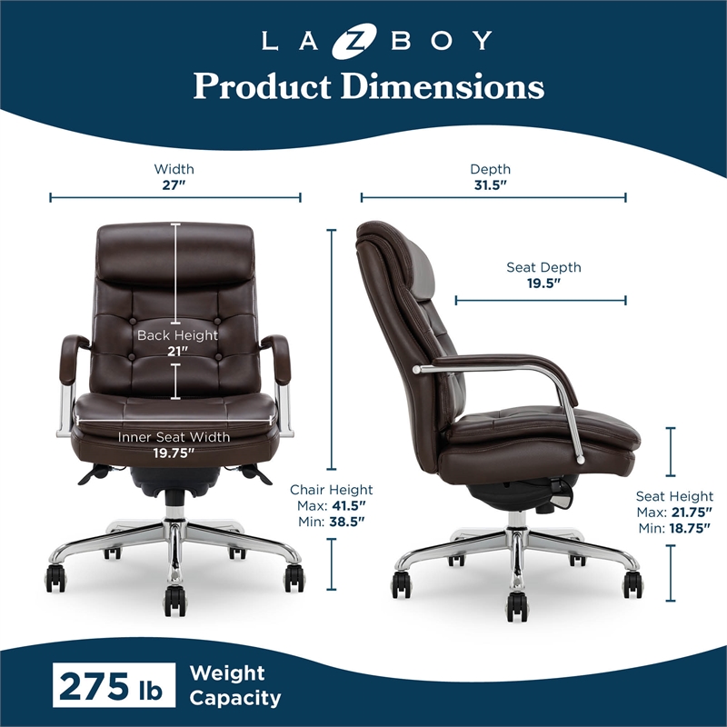 La-Z-Boy Sonata Executive MidBack Office Chair Bonded Leather Brown and Chrome