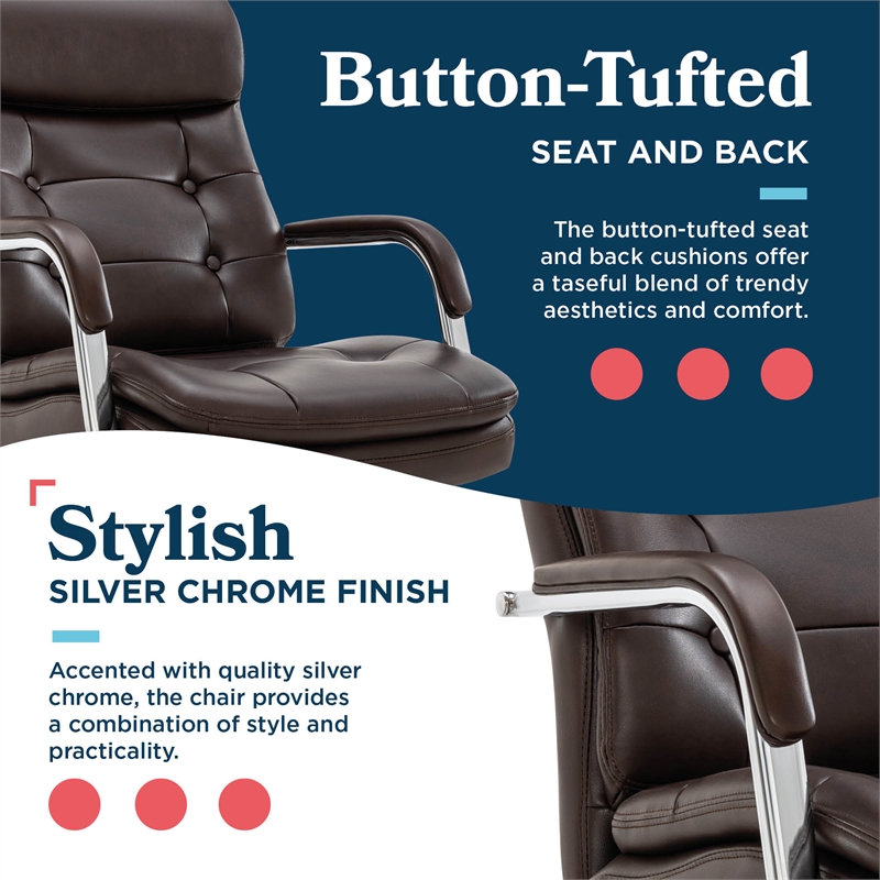 La-Z-Boy Sonata Executive MidBack Office Chair Bonded Leather Brown and Chrome