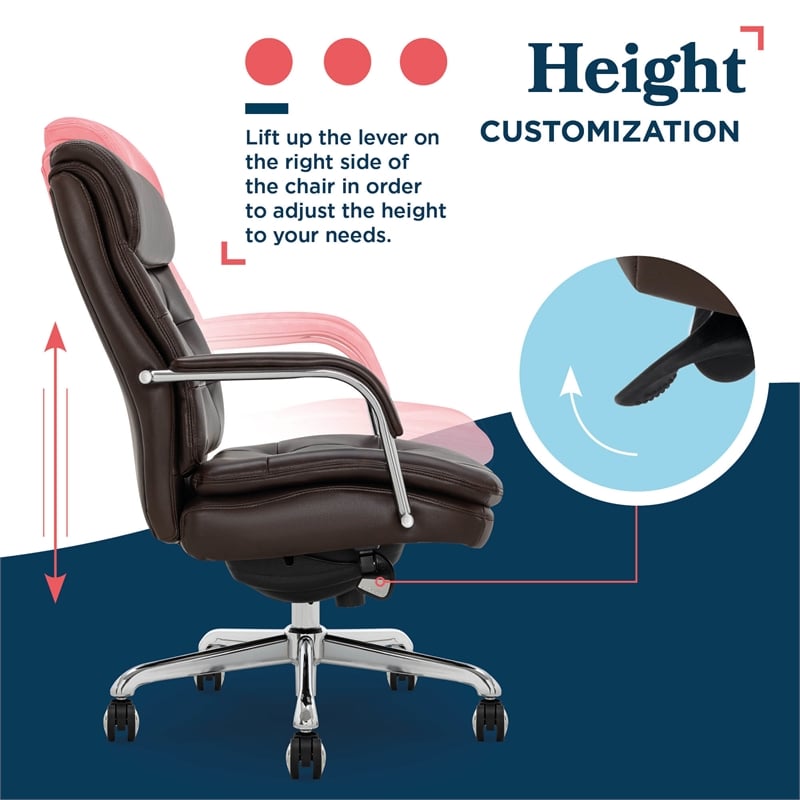 La-Z-Boy Sonata Executive MidBack Office Chair Bonded Leather Brown and Chrome