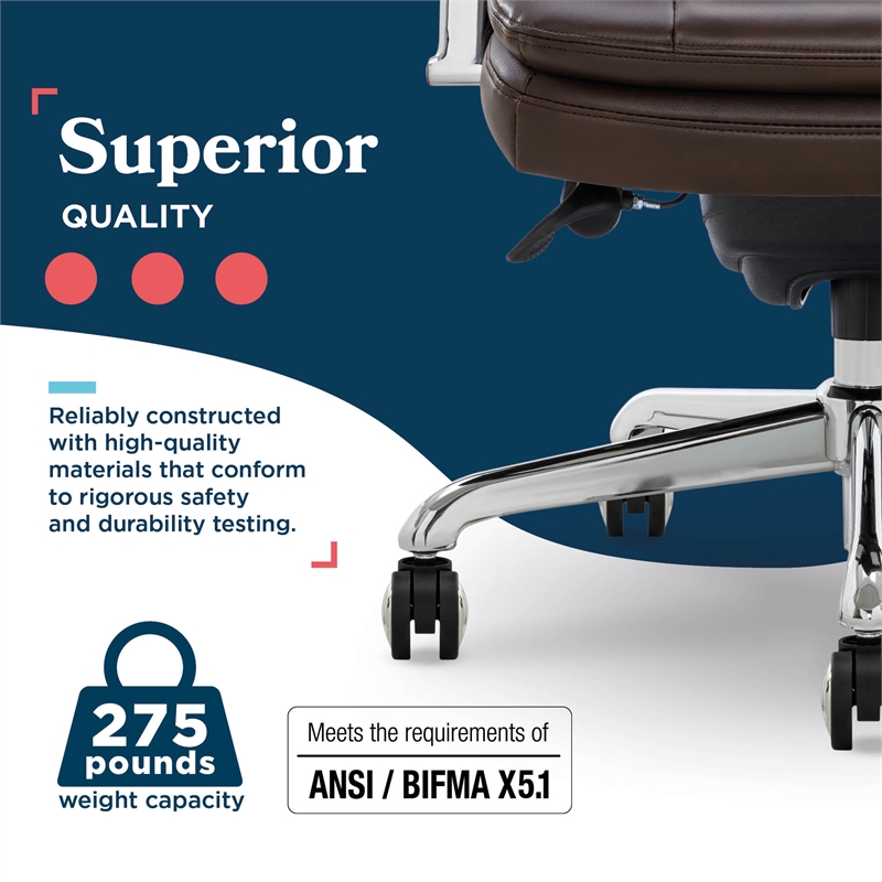 La-Z-Boy Sonata Executive MidBack Office Chair Bonded Leather Brown and Chrome