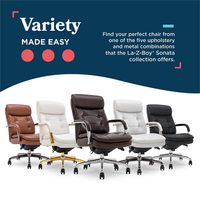 La-Z-Boy Sonata Executive MidBack Office Chair Bonded Leather Brown and Chrome