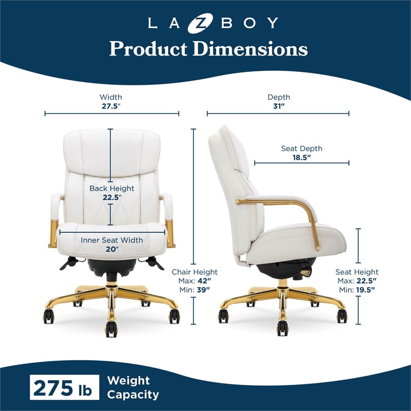La-Z-Boy Symphony Executive Office Chair Bonded Leather White and Gold