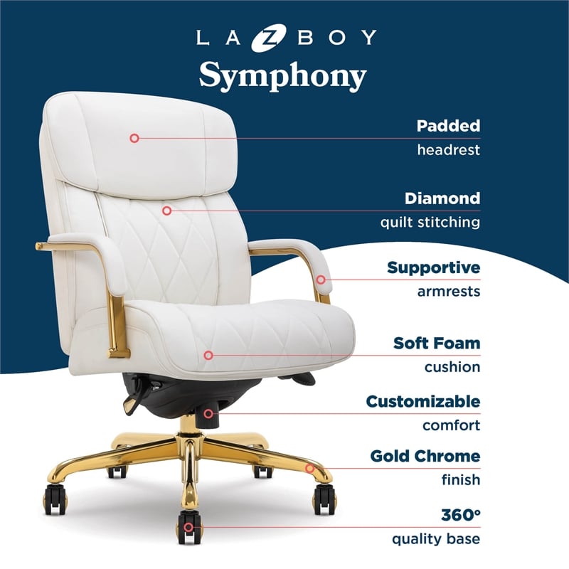 La-Z-Boy Symphony Executive Office Chair Bonded Leather White and Gold