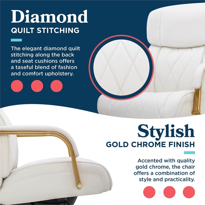 La-Z-Boy Symphony Executive Office Chair Bonded Leather White and Gold