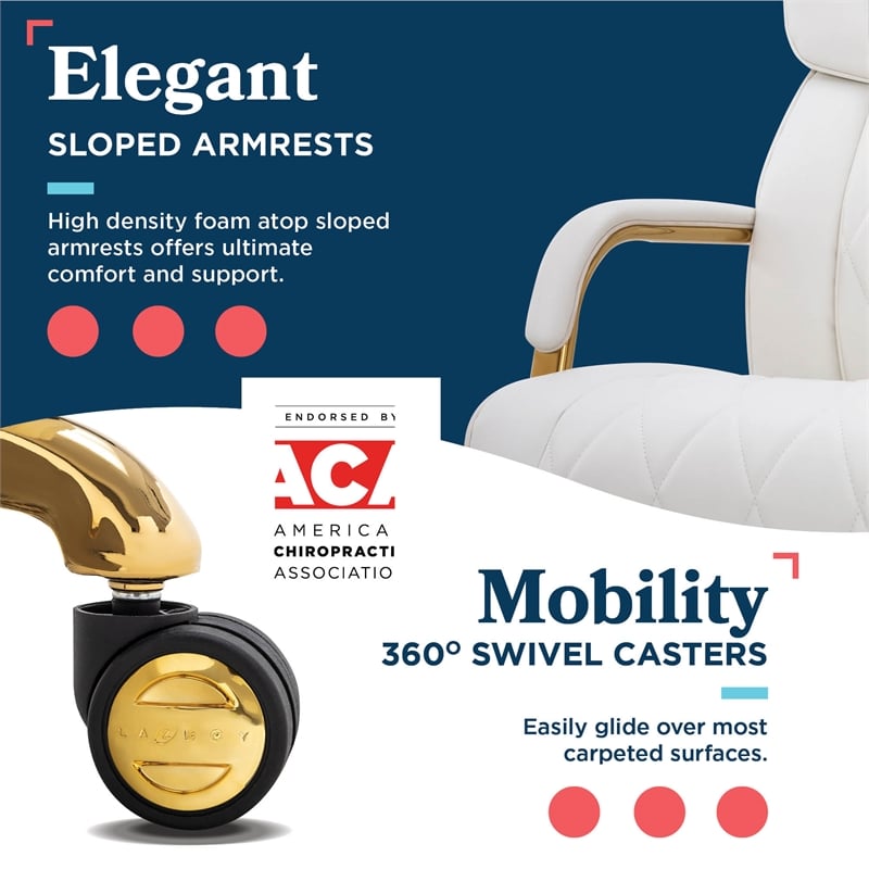 La-Z-Boy Symphony Executive Office Chair Bonded Leather White and Gold