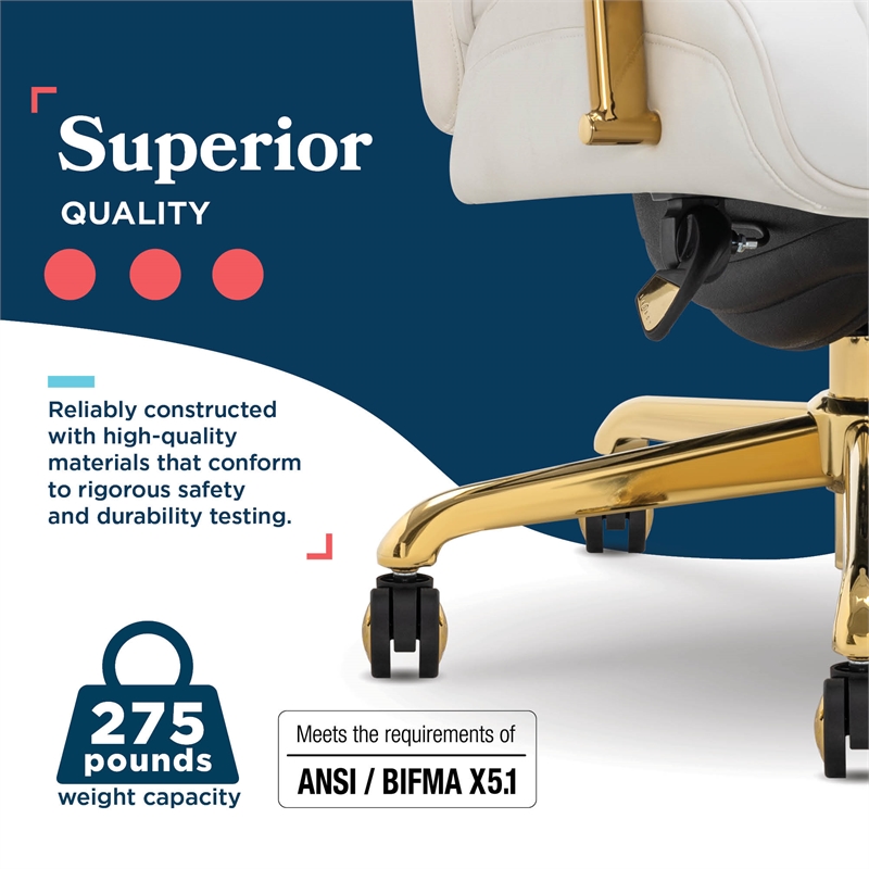 La-Z-Boy Symphony Executive Office Chair Bonded Leather White and Gold