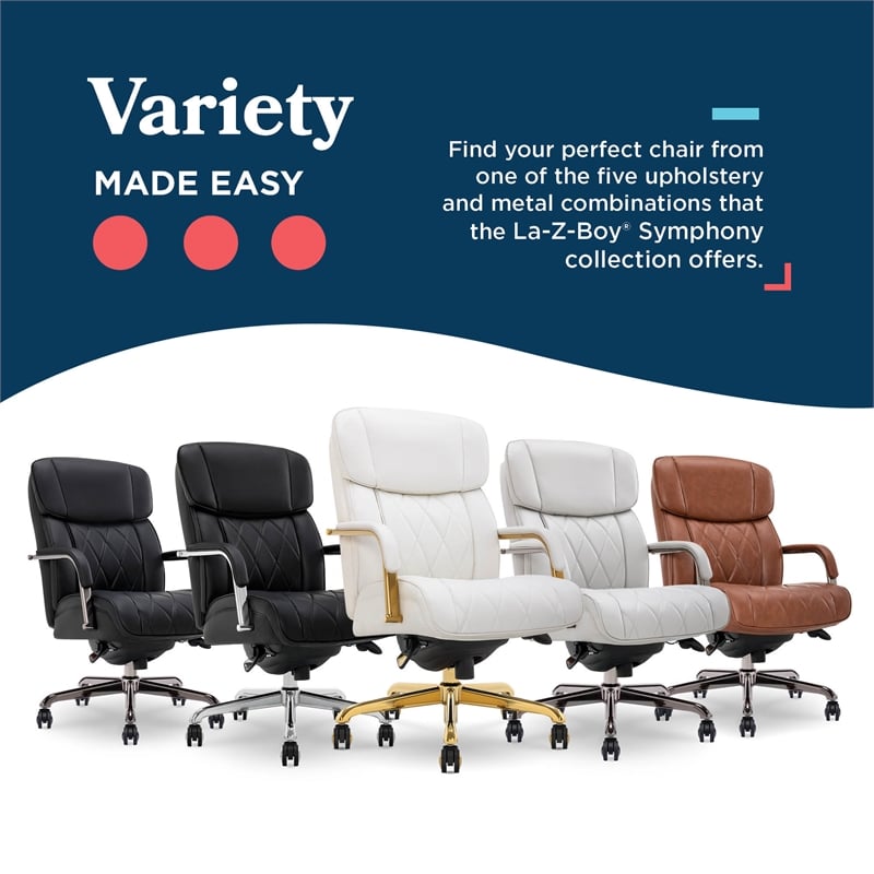 La-Z-Boy Symphony Executive Office Chair Bonded Leather White and Gold