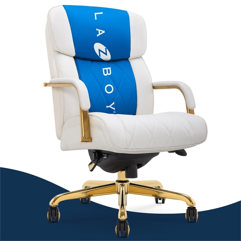 La-Z-Boy Symphony Executive Office Chair Bonded Leather White and Gold