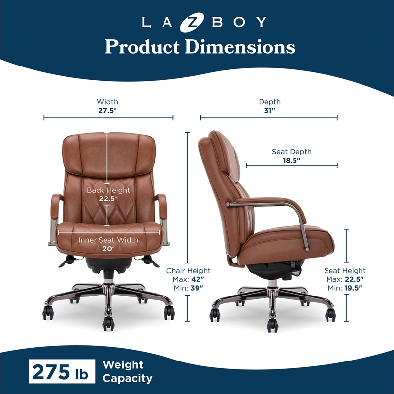 La-Z-Boy Symphony Executive Office Chair Bonded Leather Cognac and Graphite