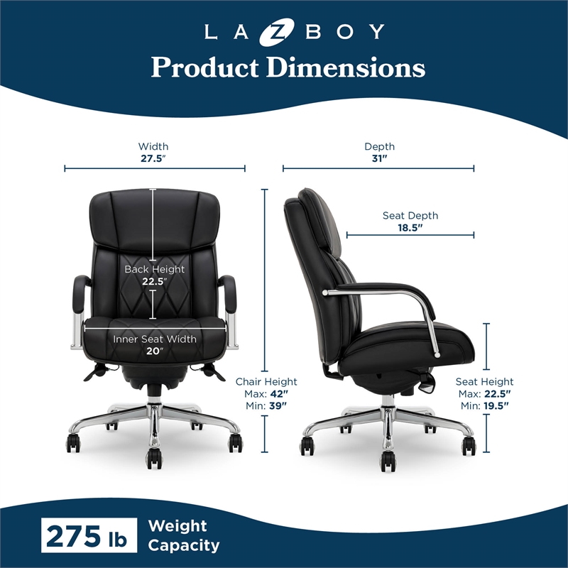 La-Z-Boy Symphony Executive Office Chair Bonded Leather Black and Chrome