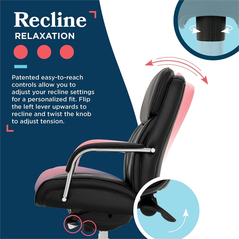 La-Z-Boy Symphony Executive Office Chair Bonded Leather Black and Chrome
