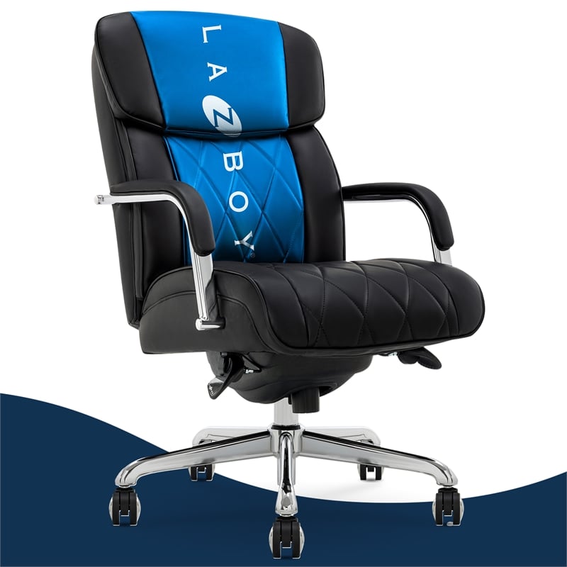 La-Z-Boy Symphony Executive Office Chair Bonded Leather Black and Chrome