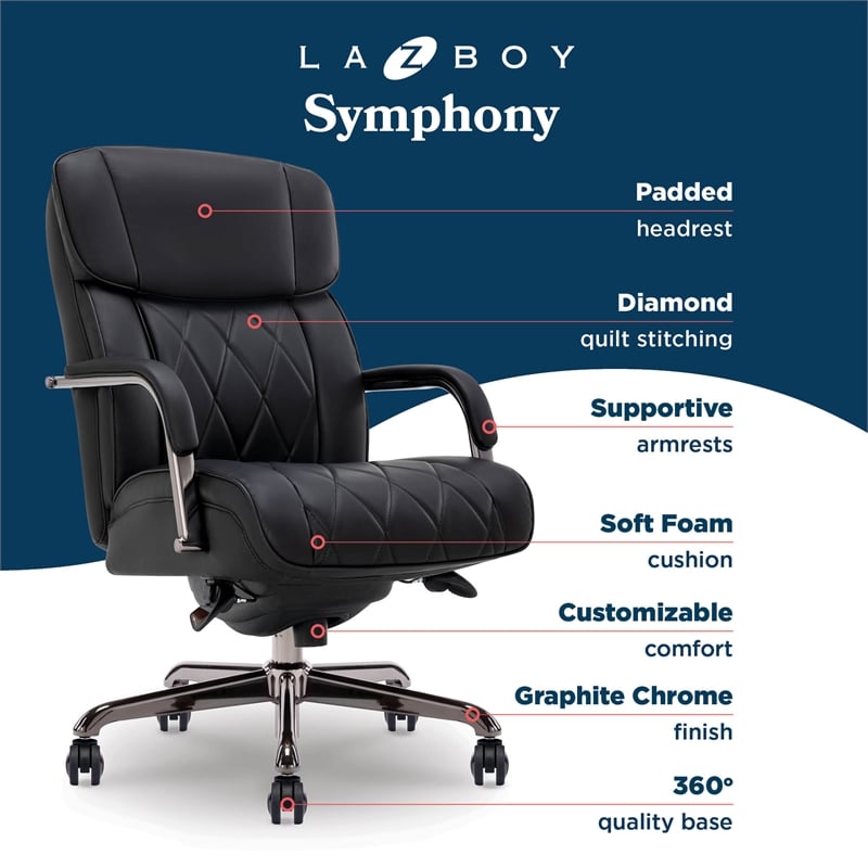 La-Z-Boy Symphony Executive Office Chair Bonded Leather Black and Graphite