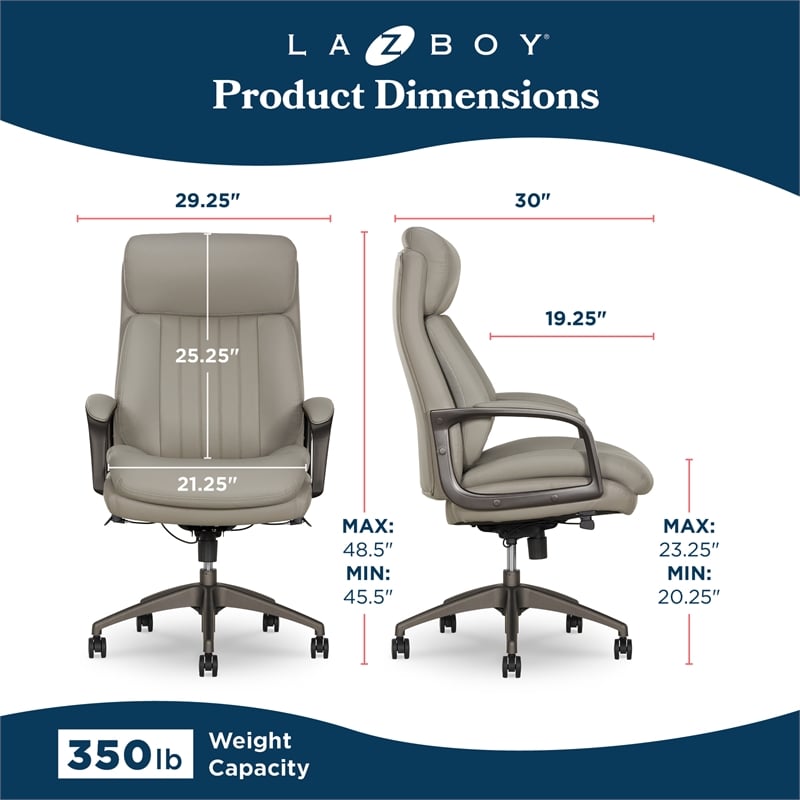 La-Z-Boy Nova High Back Modern Executive Office Chair Vegan PU Leather in Gray