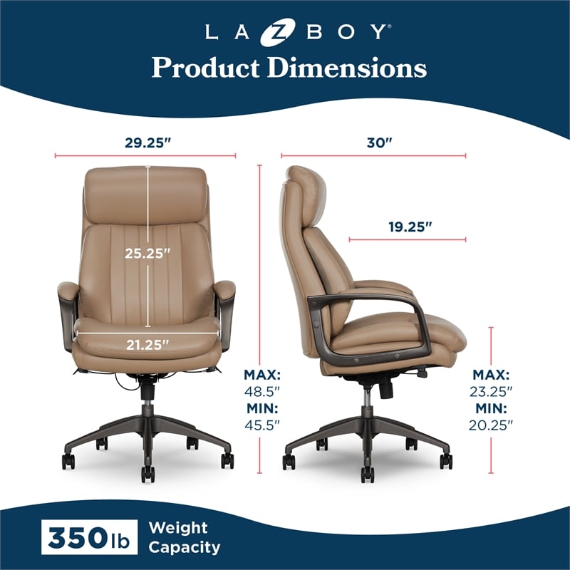 La-Z-Boy Nova High Back Modern Executive Office Chair Vegan PU Leather Light Tan