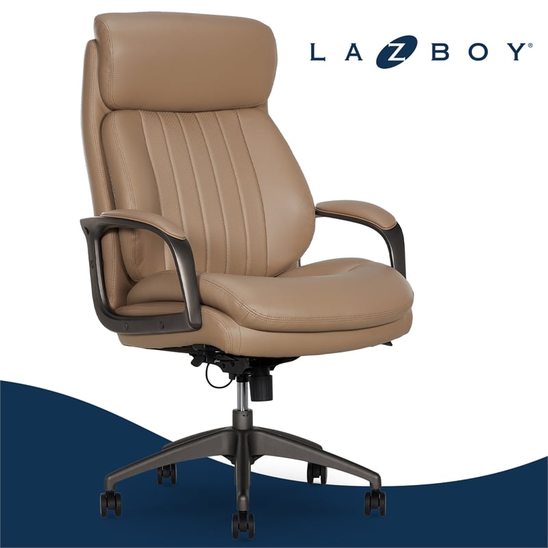 La-Z-Boy Nova High Back Modern Executive Office Chair Vegan PU Leather Light Tan
