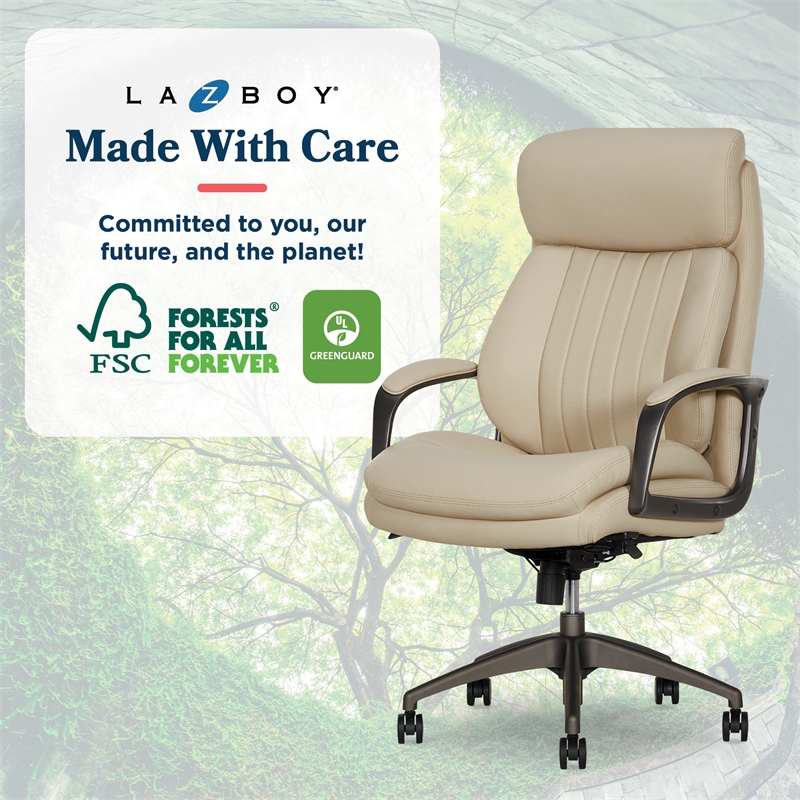 La-Z-Boy Nova High Back Modern Executive Office Chair Vegan PU Leather in Cream