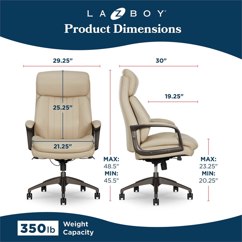 La-Z-Boy Nova High Back Modern Executive Office Chair Vegan PU Leather in Cream