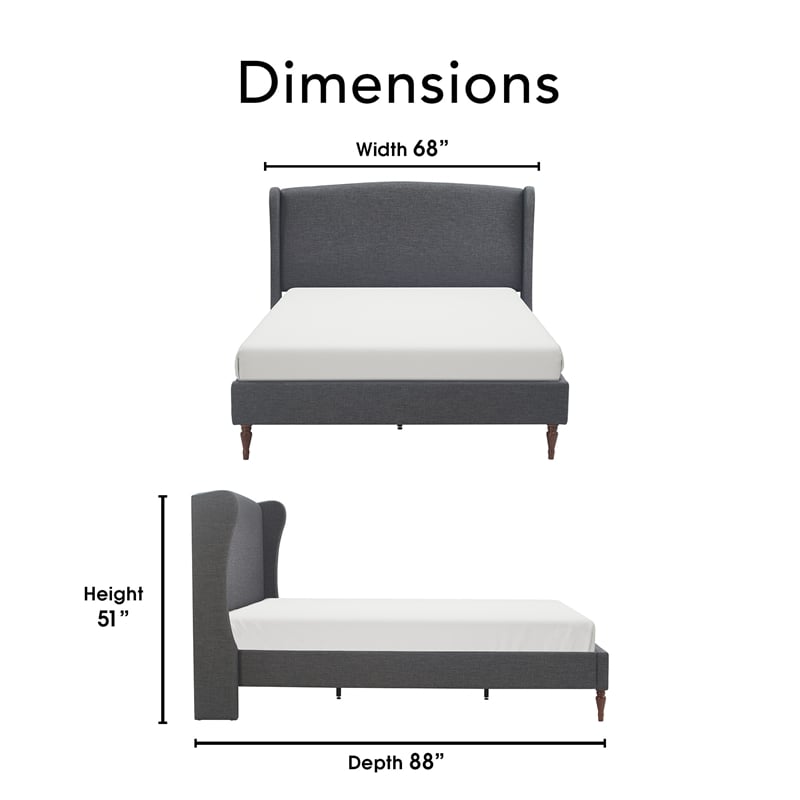 Finch Elmhurst Solid Wood Wing Bed Frame Queen Size in Gray