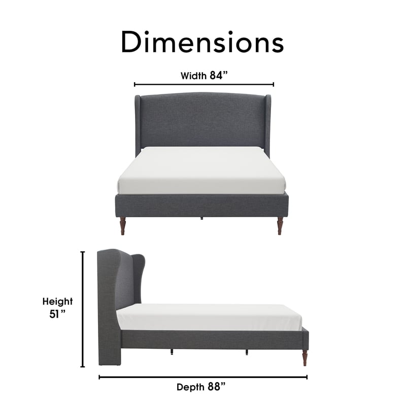 Finch Elmhurst Solid Wood Wing Bed Frame King Size in Gray