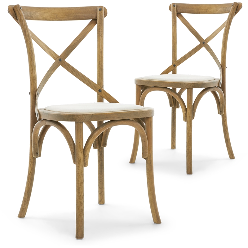 Finch Elmhurst Solid Wood Cross Back Dining Chair in Cream (Set of 2)